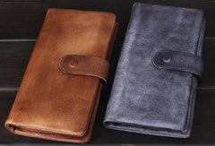 Cool Vintage Mens long leather wallet men bifold long wallets for men - EverHandmade