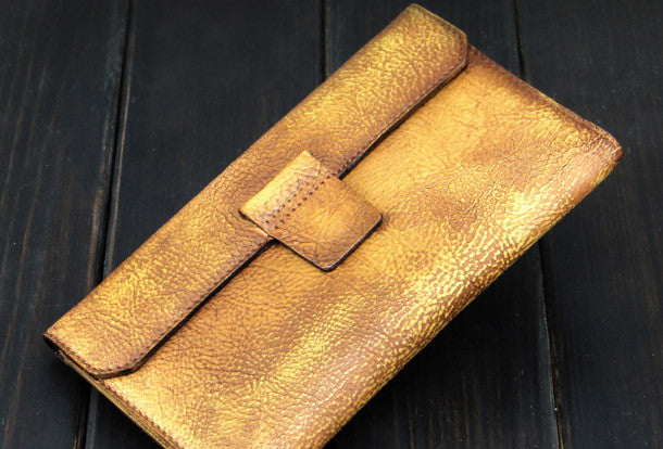 Vintage cool mens long leather wallet men bifold long wallet for him