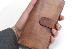 Cool Vintage Mens long leather wallet men bifold long wallets for men - EverHandmade