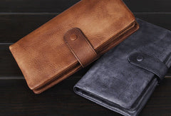 Cool Vintage Mens long leather wallet men bifold long wallets for men - EverHandmade