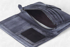Cool Vintage Mens long leather wallet men bifold long wallets for men - EverHandmade