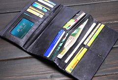 Handmade men long leather wallet men bifold vintage gray long wallet for him