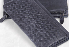 Handmade men long leather wallet men bifold vintage gray long wallet for him