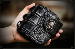 Handmade Leather Small Tooled Mens billfold Wallets Cool Chain Wallet Biker Wallet for Men