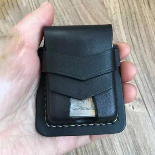 Handmade Black Leather Classic Zippo Lighter Pouch - Back View