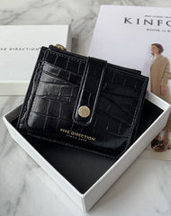 Cute Women Orange Vegan Leather Small Card Holder Crocodile Pattern Card Wallets Slim Card Holders Credit Card Holder For Women