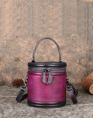 Womens Red Leather Barrel Handbag Purses Vintage - Side View