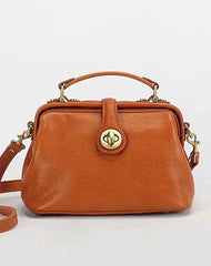 Handmade Womens Brown Leather Doctor Handbag Purse Vintage Small Doctor Shoulder Bag for Women