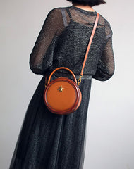 Womens Green Leather Small Round Handbag Crossbody Purse Round Shoulder Bag for Women