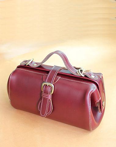 Womens Red Leather Doctor Handbag Purses Vintage Doctor Crossbody Purses for Women