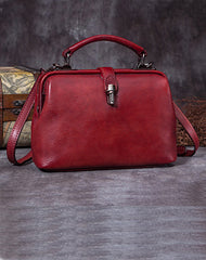 Handmade Dark Blue Leather Handbag Vintage Doctor Bag Shoulder Bag Purse For Women