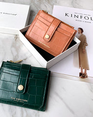 Cute Women Orange Vegan Leather Small Card Holder Crocodile Pattern Card Wallets Slim Card Holders Credit Card Holder For Women