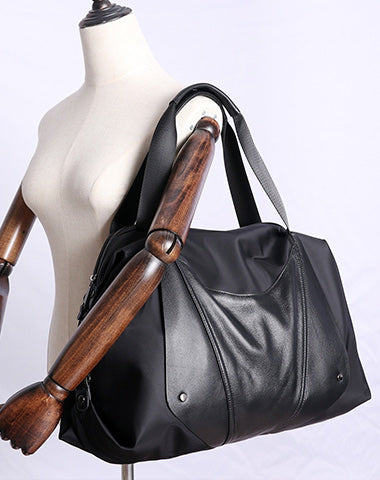 Nylon Leather Travel Purse Womens Large Black Nylon Duffle Bag Nylon Gym Purse for Ladies