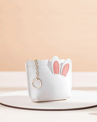 Cutest Women White Leather Bunny Coin Wallet Small Keychain with Wallet Card Wallet For Women