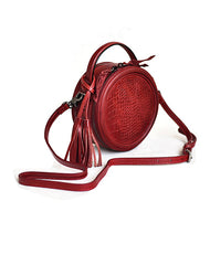 Womens Black Leather Round Crossbody Bag Crocodile - Back View