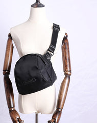 Mens Nylon Leather Crossbody Bag Womens Black Nylon Chest Purse Nylon Sling Bag for Ladies