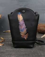 Vintage Womens Coffee Leather Shoulder Bucket Bag - Interior View