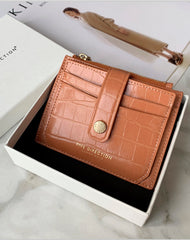 Cute Women Orange Vegan Leather Small Card Holder Crocodile Pattern Card Wallets Slim Card Holders Credit Card Holder For Women