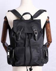 Black Nylon Backpack Womens School Backpacks Purse Nylon Leather Travel Rucksack for Ladies