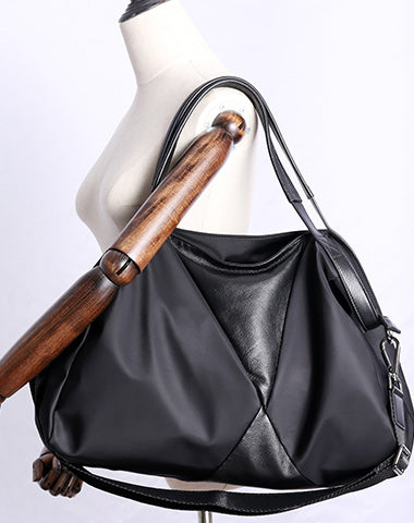 Nylon Leather Travel Handbag Purse Womens Black Nylon Shoulder Bag Nylon Gym Purse for Ladies