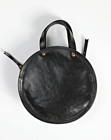 Vintage Womens Coffee Leather Round Handbag Purses - Card Slots Detail