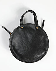 Vintage Womens Coffee Leather Round Handbag Purses - Card Slots Detail