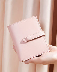 Cute Women Pink Leather Small Wallet Billfold Vertical Card Wallet For Women