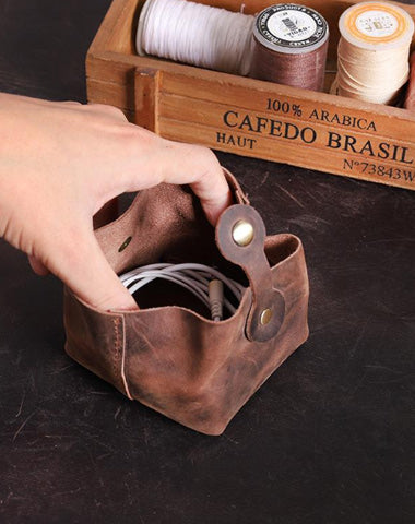 Handmade Black Leather Mens Coin Wallet Mini Pouch Change Pouch for Men