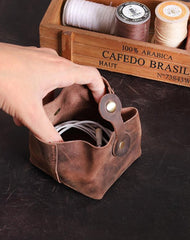 Handmade Black Leather Mens Coin Wallet Mini Pouch Change Pouch for Men
