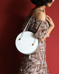 Cute Womens White Leather Round Side Purse Round White Shoulder Bag for Women