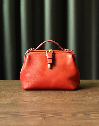 Womens Red Leather Doctor Handbag Purses Classic Handmade Red Doctor Crossbody Purse for Women