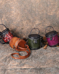 Womens Leather Barrel Handbag Purses Vintage Handmade - Front View