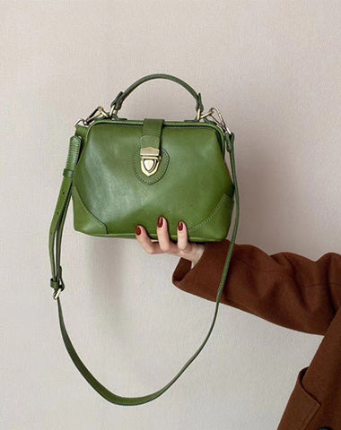 Womens Green Leather Doctor Handbag Purse Vintage Handmade Doctor Shoulder Bag for Women