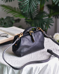 Womens Black Leather Doctor Handbag Purses Vintage Black Doctor Side Purses for Women