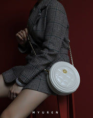 Cute Womens White Leather Round Crossbody Purse Round White Chain Shoulder Bag for Women