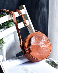 Womens Red Leather Round Crossbody Bag Handmade Round Small Shoulder Bag for Women