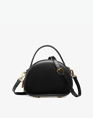 Cute Womens Black Leather Half Round Crossbody Purse Handbag Round Black Shoulder Bag for Women