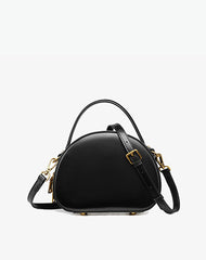 Cute Womens Black Leather Half Round Crossbody Purse Handbag Round Black Shoulder Bag for Women