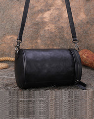Womens Leather Barrel Shoulder Bag Purse Vintage Round Handbag Bucket Crossbody Purse for Women