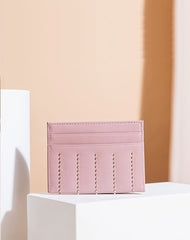 Cute Women Red Sheepskin Card Holder Slim Card Wallet Card Holder with Rivets Credit Card Holder For Women