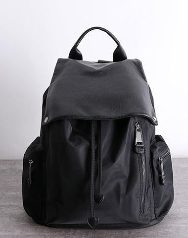 Cute Black Nylon Satchel Backpack Womens School Backpack Purse Black Nylon Leather Travel Rucksack for Ladies