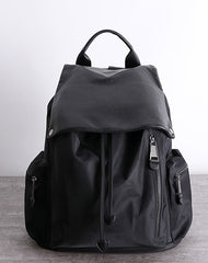 Cute Black Nylon Satchel Backpack Womens School Backpack Purse Black Nylon Leather Travel Rucksack for Ladies