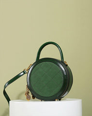 Womens Green Leather Round Handbag Small Crossbody Purse Round Shoulder Bag for Women