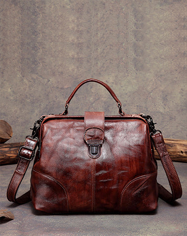 Vintage Womens Coffee Leather Doctor Handbag Purses Coffee Doctor Shoulder Bag for Women