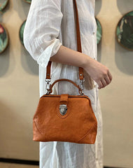 Womens Tan Leather Doctor Handbag Purse Vintage Handmade Doctor Shoulder Bag for Women