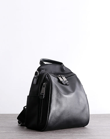 Black Nylon Backpacks Womens Cute School Backpack Purse Black Nylon Leather College Rucksack for Ladies