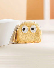 Cutest Women Blue Leather Pac-Man Coin Wallet Small Keychain with Wallet Change Wallet For Women