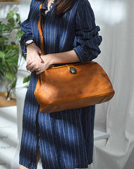 Handmade Womens Brown Leather Doctor Large Handbag Purses Vintage Brown Doctor Side Purse for Women