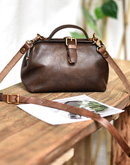 Womens Green Leather Doctor Handbag Purses Vintage Green Doctor Side Purses for Women