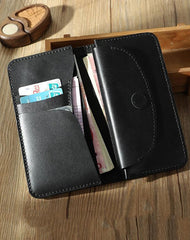 Black Leather Mens Bifold Long Wallets Personalized Handmade Black Travel Leather Wallet for Men